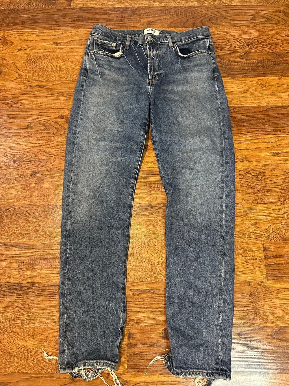 AGOLDE Toni Jeans Women’s 27 Medium Wash Distressed Hem Straight Leg Denim